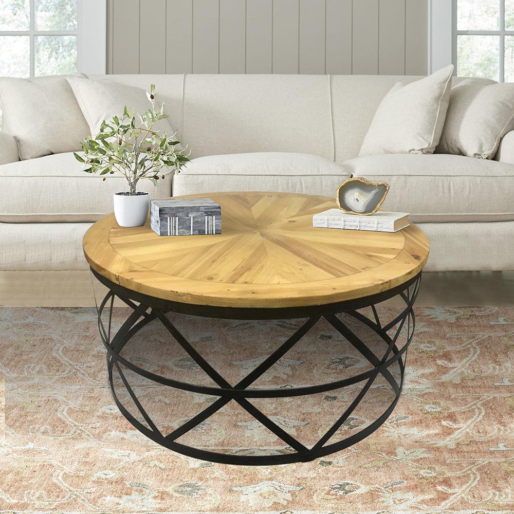 Industrial Reclaimed Wood Round Coffee Table-DMT-085 - The ...