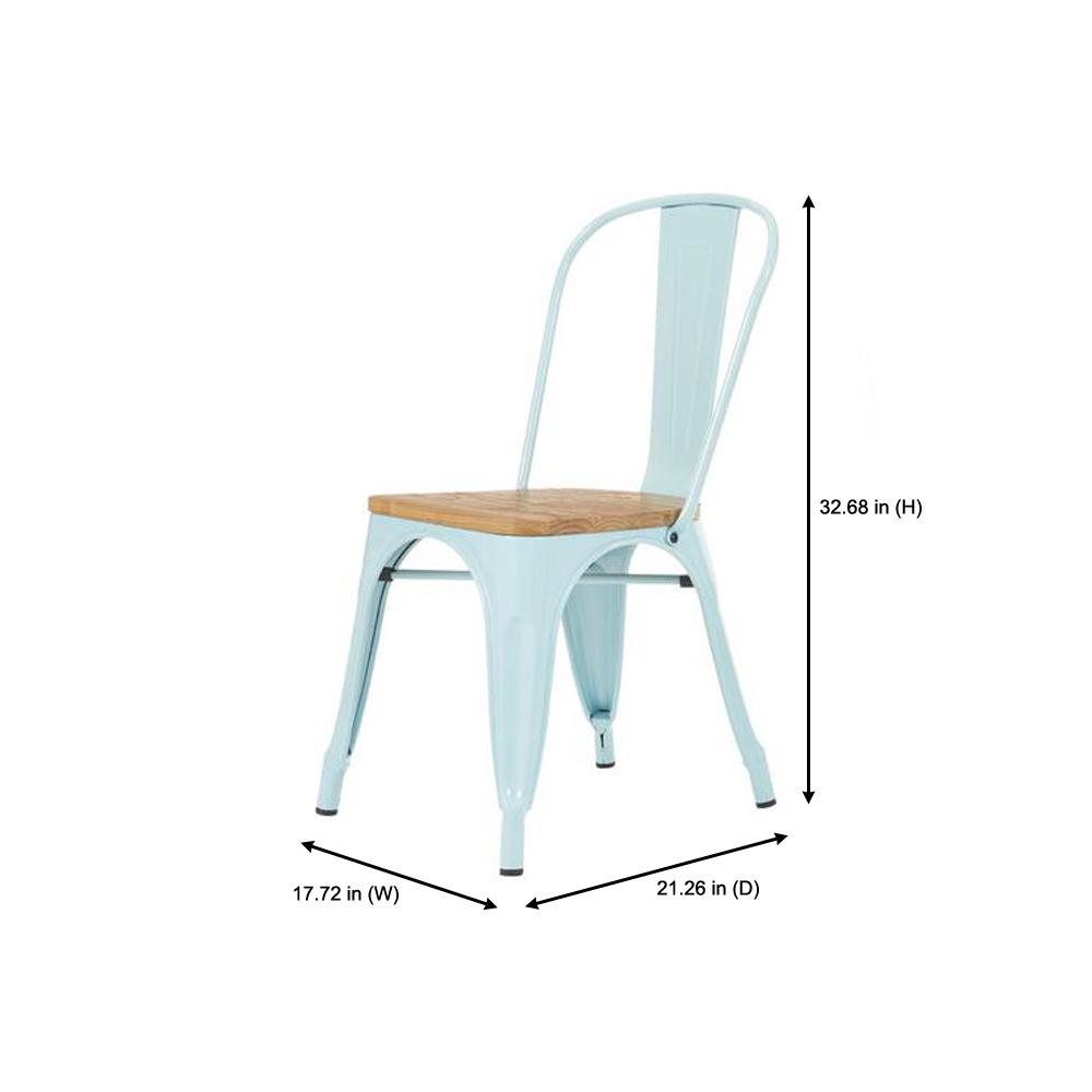 Stylewell Finwick Seafoam Blue Metal Dining Chair With Wood Seat