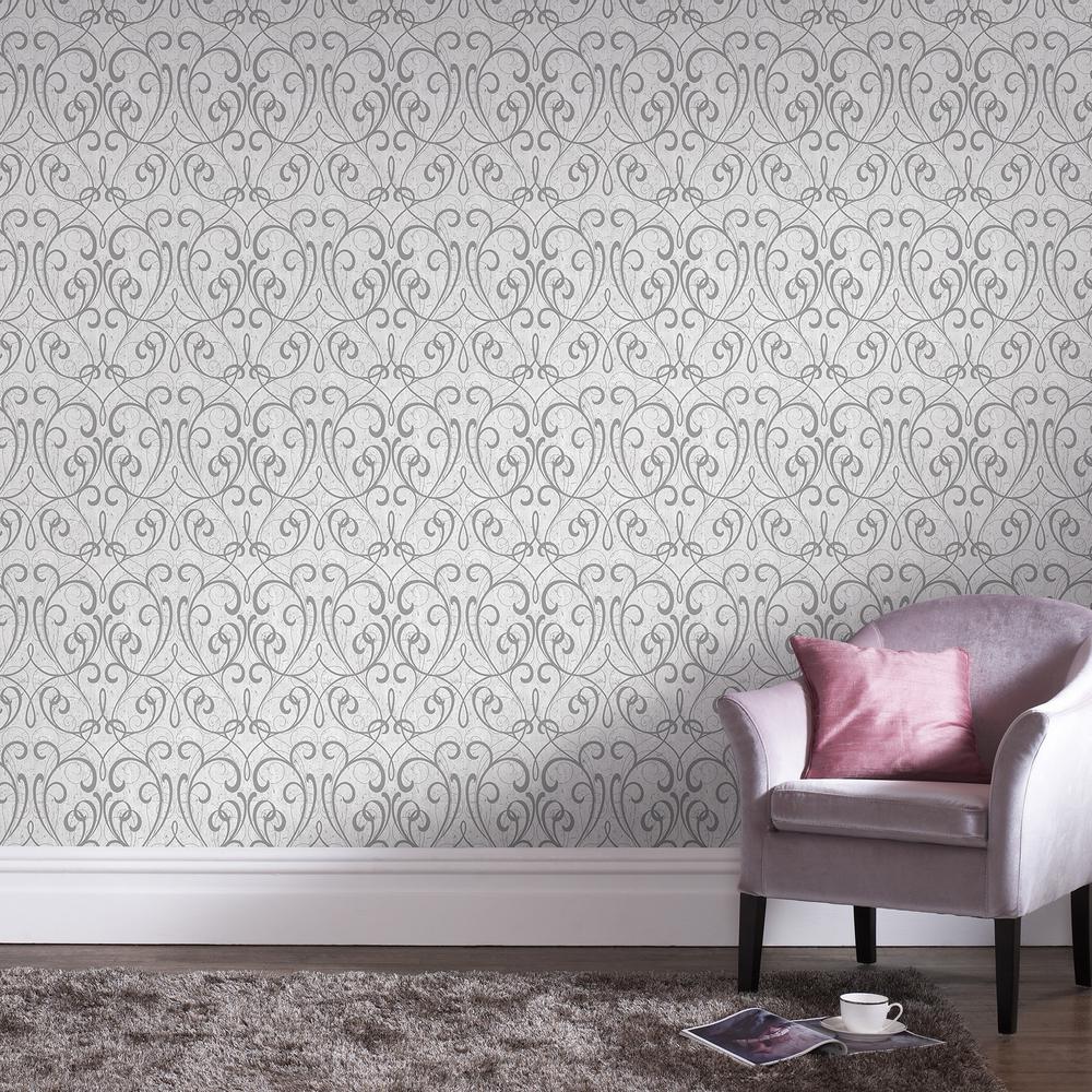 Graham and Brown Kyoto Cork Damask Light Gray / Silver Wallpaper103039