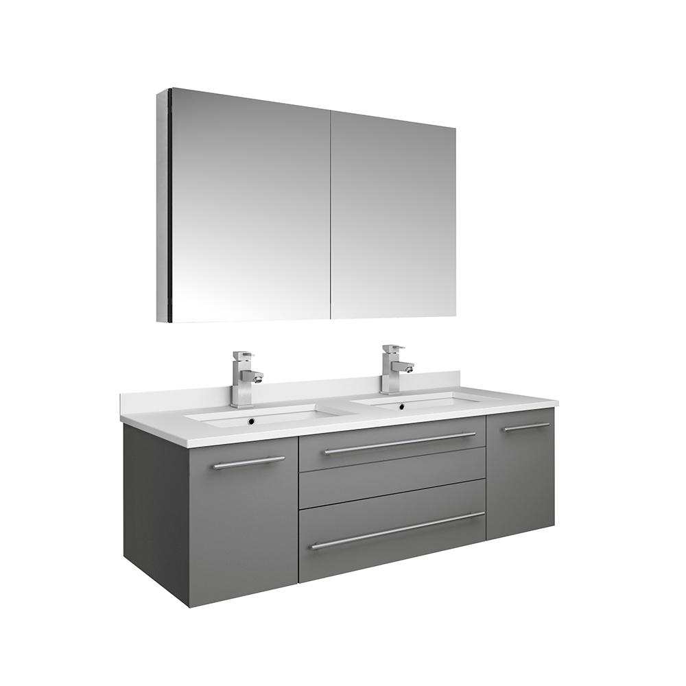 Fresca Lucera 48 in. W Wall Hung Vanity in Gray with Quartz Double Sink