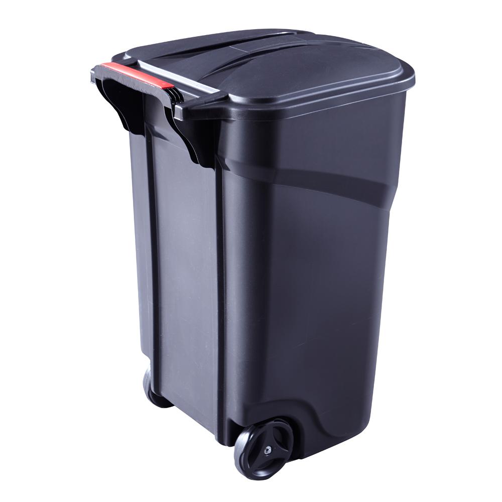 Heavy Duty 45 Gal Black Wheeled Trash Can w/ Hinged Lid Garbage Waste Dispo...