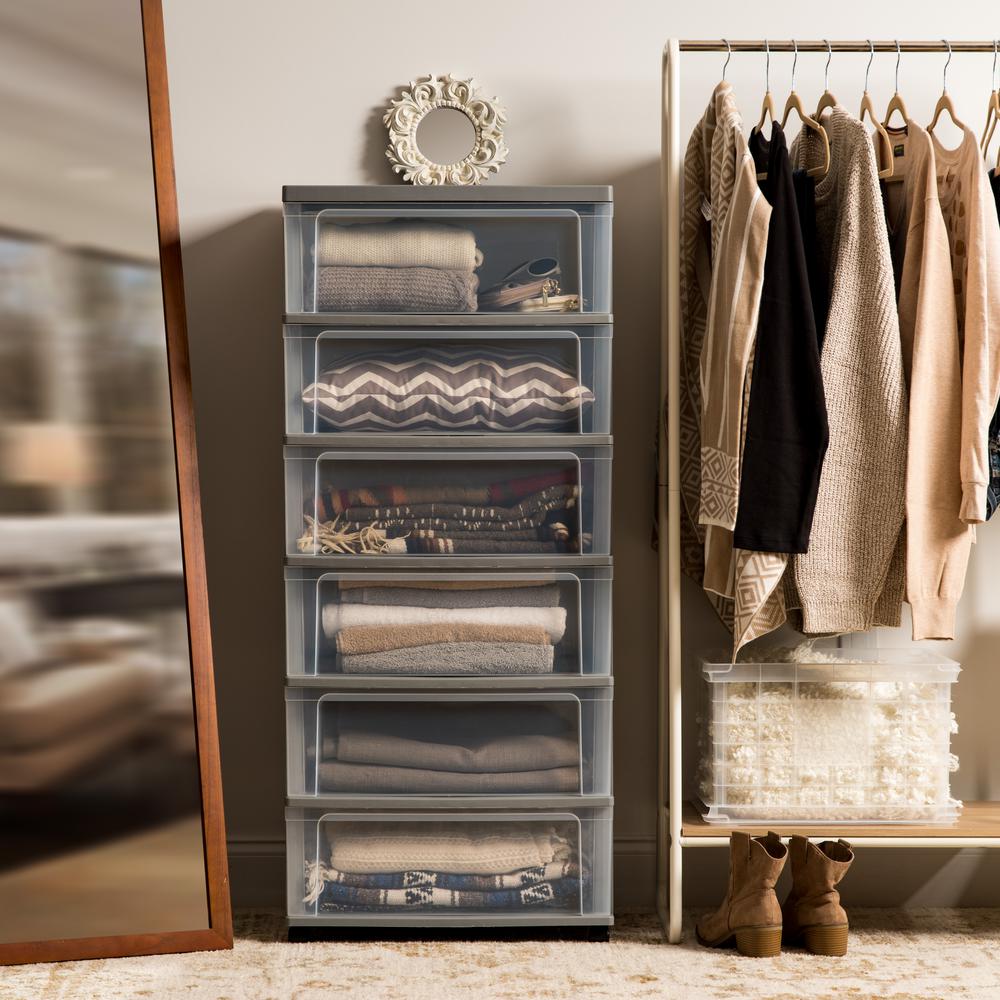 Iris 6 Drawer Plastic Wheeled Wide Chest In Gray 110311 The Home