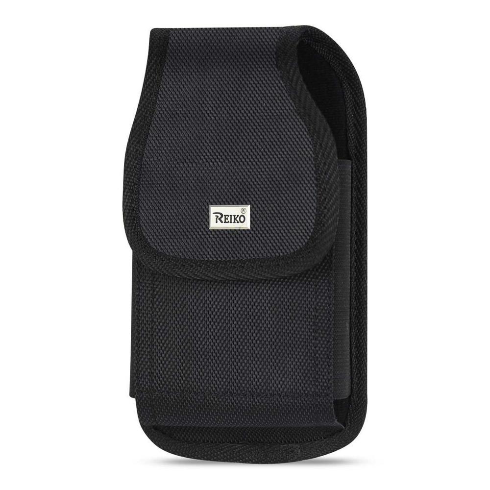 REIKO Vertical Rugged Pouch with Metal Belt Clip in Black (6.6 in. x 3. ...