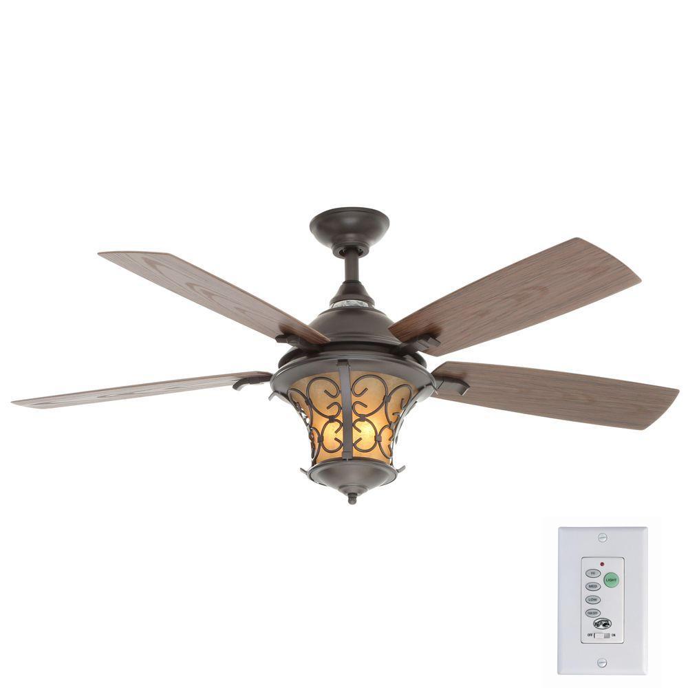 Hampton Bay Veranda Ii 52 In Indoor Outdoor Natural Iron Ceiling Indoor Outdoor Natural Iron Ceiling Fan With Light Kit And Wall Control Al03 Ni The Home Depot