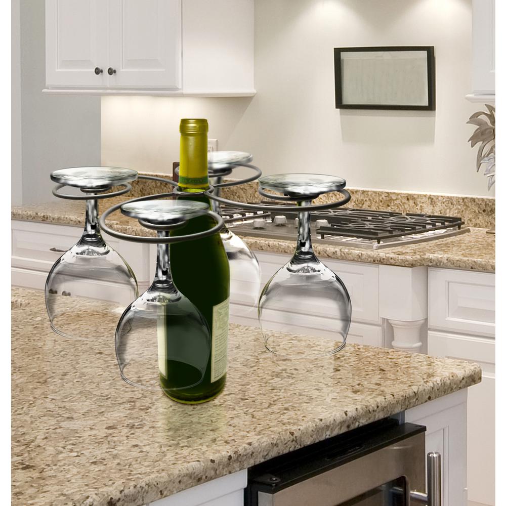 Epicureanist Silver Swirl Wine Bottle And 4 Glass Holder Ep