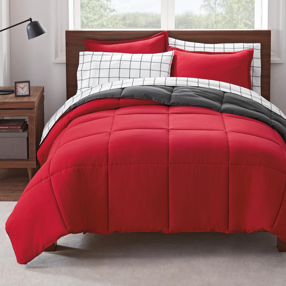 Serta Simply Clean 5 Piece Red Reversible Queen Bed In A Bag Set Ozt018ahqred The Home Depot