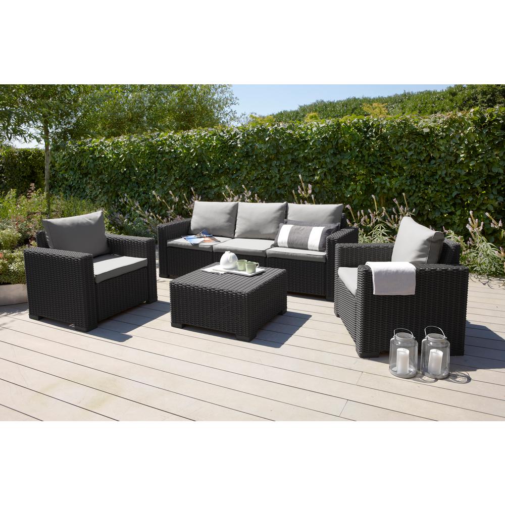 Keter California Graphite Plastic Wicker Outdoor Lounge Chair With Plastic Wicker Outdoor Lounge Chair