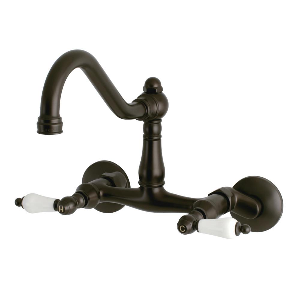 Kingston Brass Vintage 2 Handle Wall Mount Standard Kitchen Faucet In Oil Rubbed Bronze