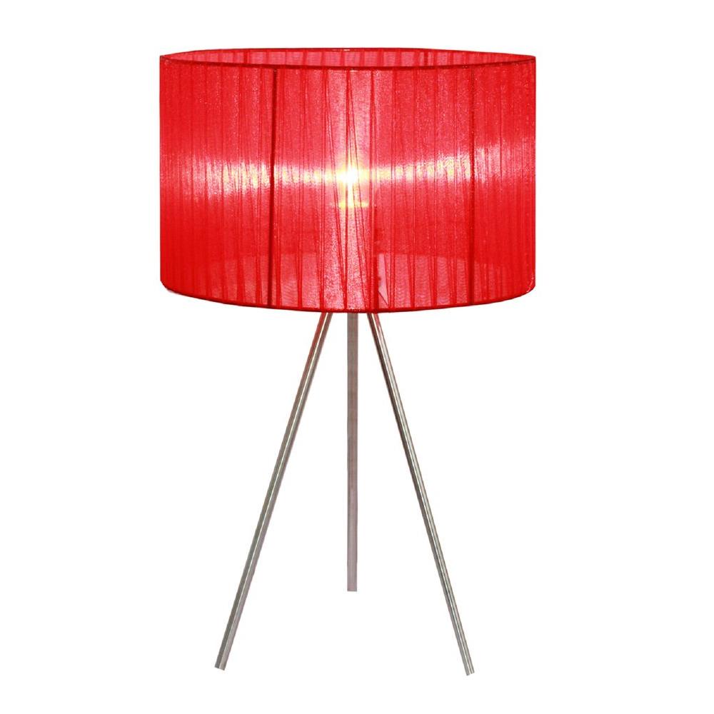 Red Simple Designs Table Lamps The Home Depot Brushed Nickel Tripod Table Lamp With Red Pleated Silk Sheer Shade