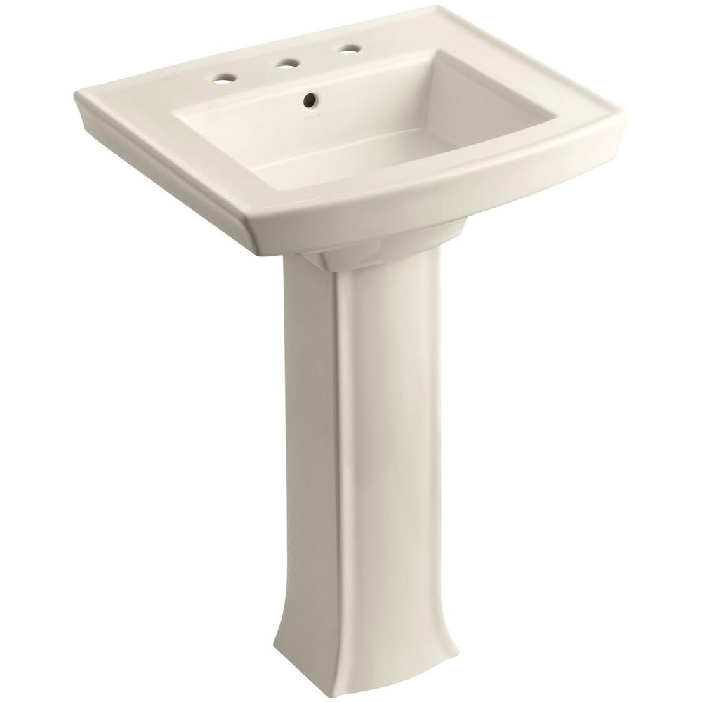 KOHLER Memoirs Ceramic Pedestal Combo Bathroom Sink in Almond with Overflow DrainK2238847
