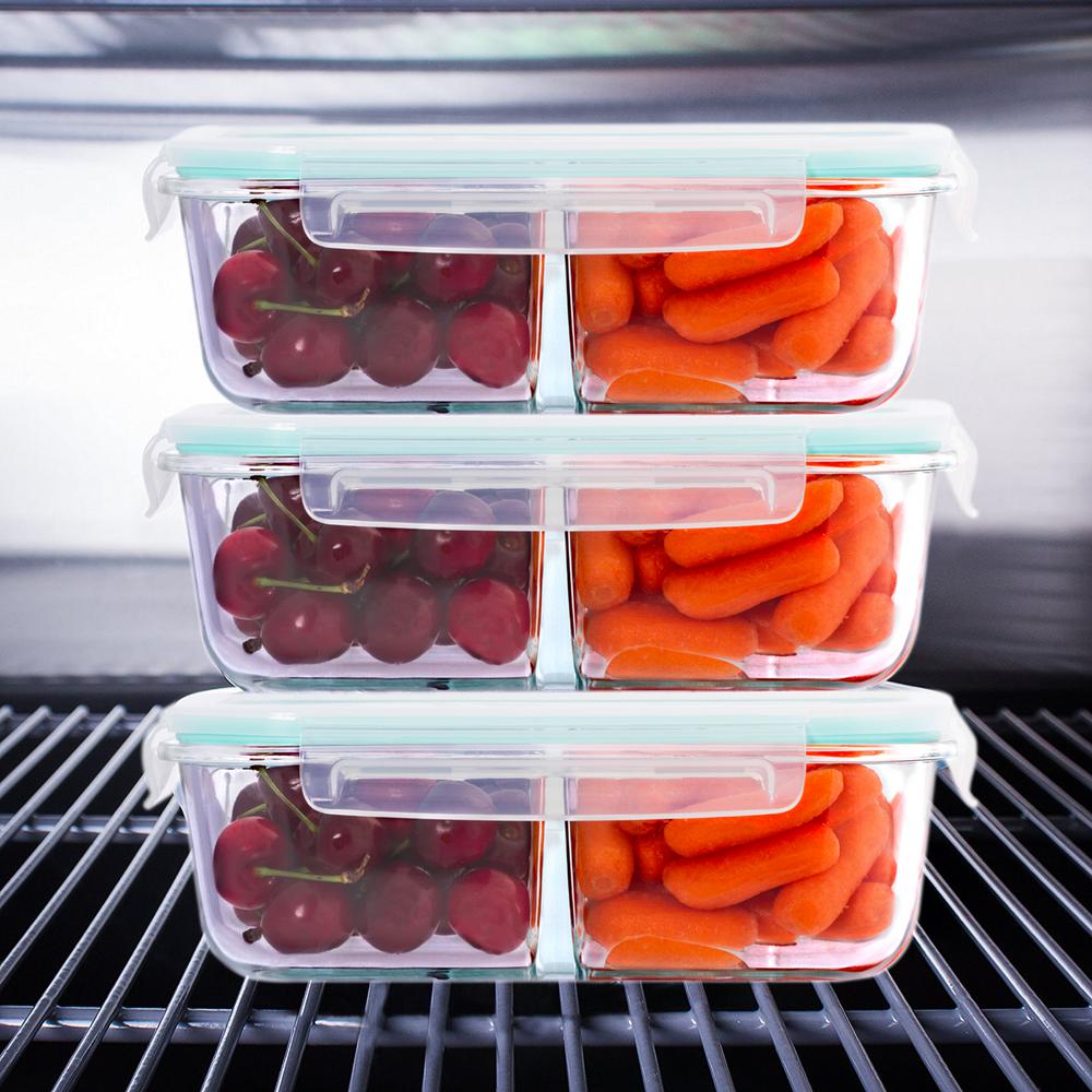 Imperial Home 3 Piece 46 Oz Glass 2 Compartment Meal Prep