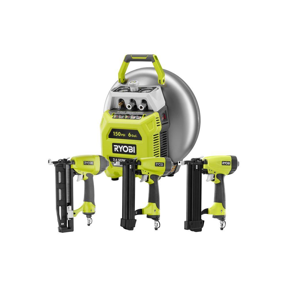 Ryobi 6 Gal. Vertical Pancake Compressor with 3 Nailers Combo Kit