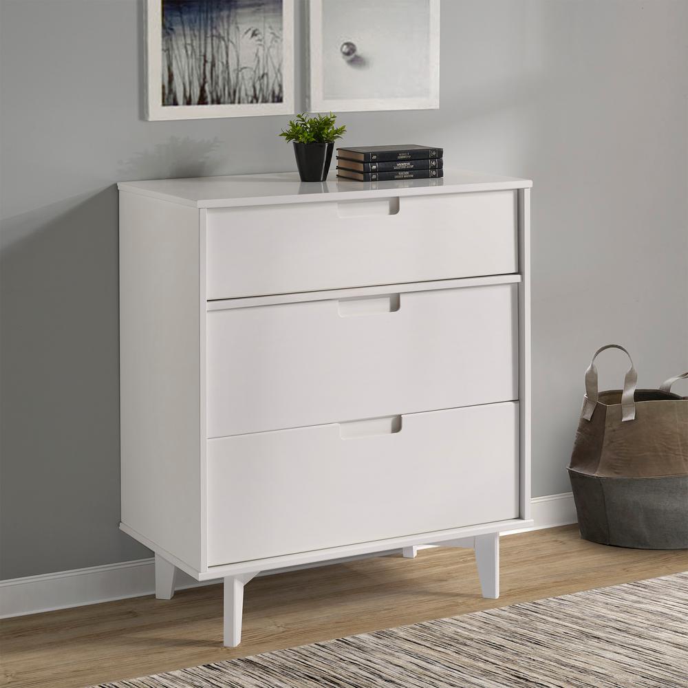 Walker Edison Furniture Company 3 Drawer White Groove Handle Wood