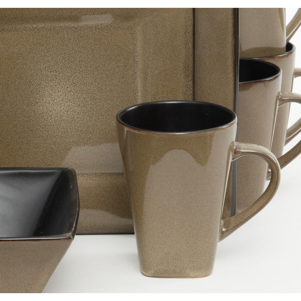 GIBSON elite Kiesling 16Piece Taupe Reactive Glaze Square Dinnerware