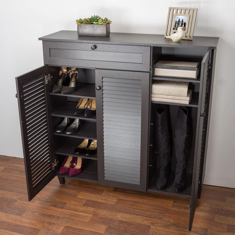 Baxton Studio Shoe Storage Cabinet Wood 2 Doors Handles Shelves Dark Brown Home Garden Shoe Cabinets Ayianapatriathlon Com