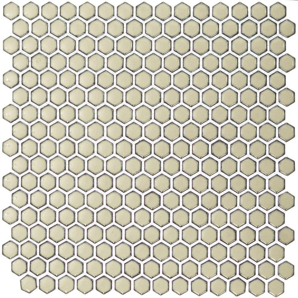 Black Tile Flooring The Home Depot Bliss Edged Hexagon Polished Khaki Ceramic Mosaic Floor And Wall Tile