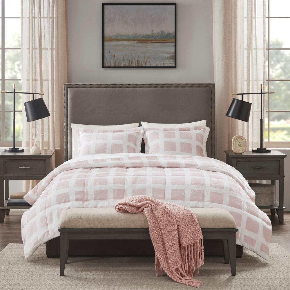 Madison Park Mills 3 Piece Blush Full Queen Plush Comforter Set