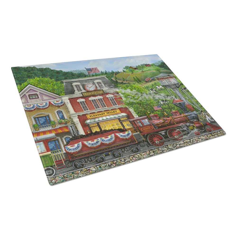 Carolines Treasures Railroad Train Next Stop Pleasant Valley Tempered Glass Large Cutting Board, Multi-Color