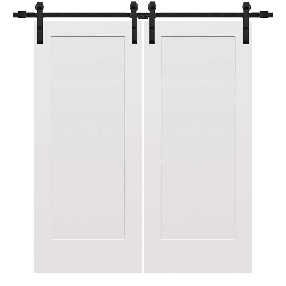 60 In X 80 Smooth Madison Primed Composite Double Barn Door With Matte Black Sliding Hardware Kit Smooth Madison Primed Composite Double Barn Door With Matte