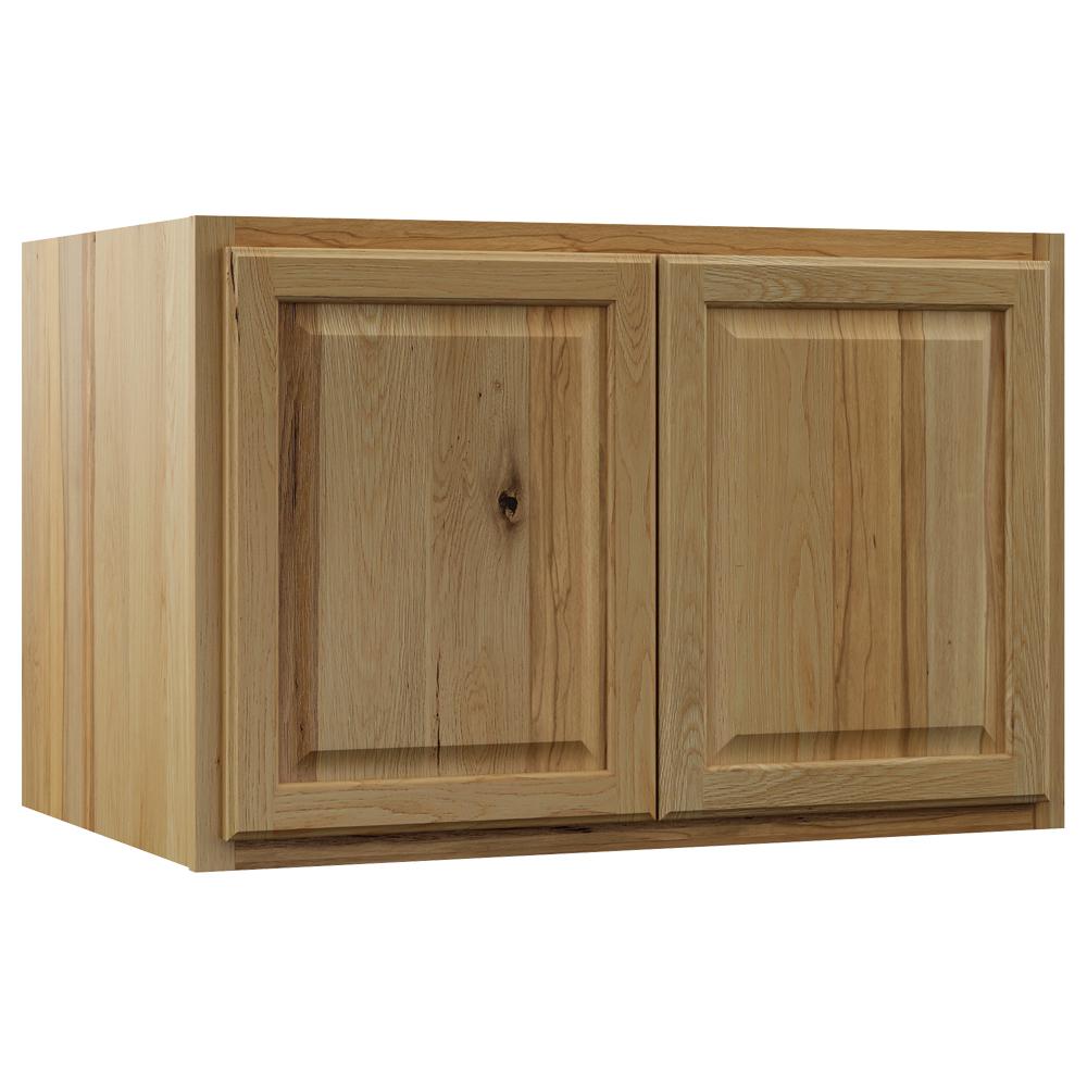 Hampton Bay Hampton Assembled 36x24x24 In Above Refrigerator Deep Wall   Natural Hickory Hampton Bay In Stock Kitchen Cabinets Kw362424 Nhk 64 1000 