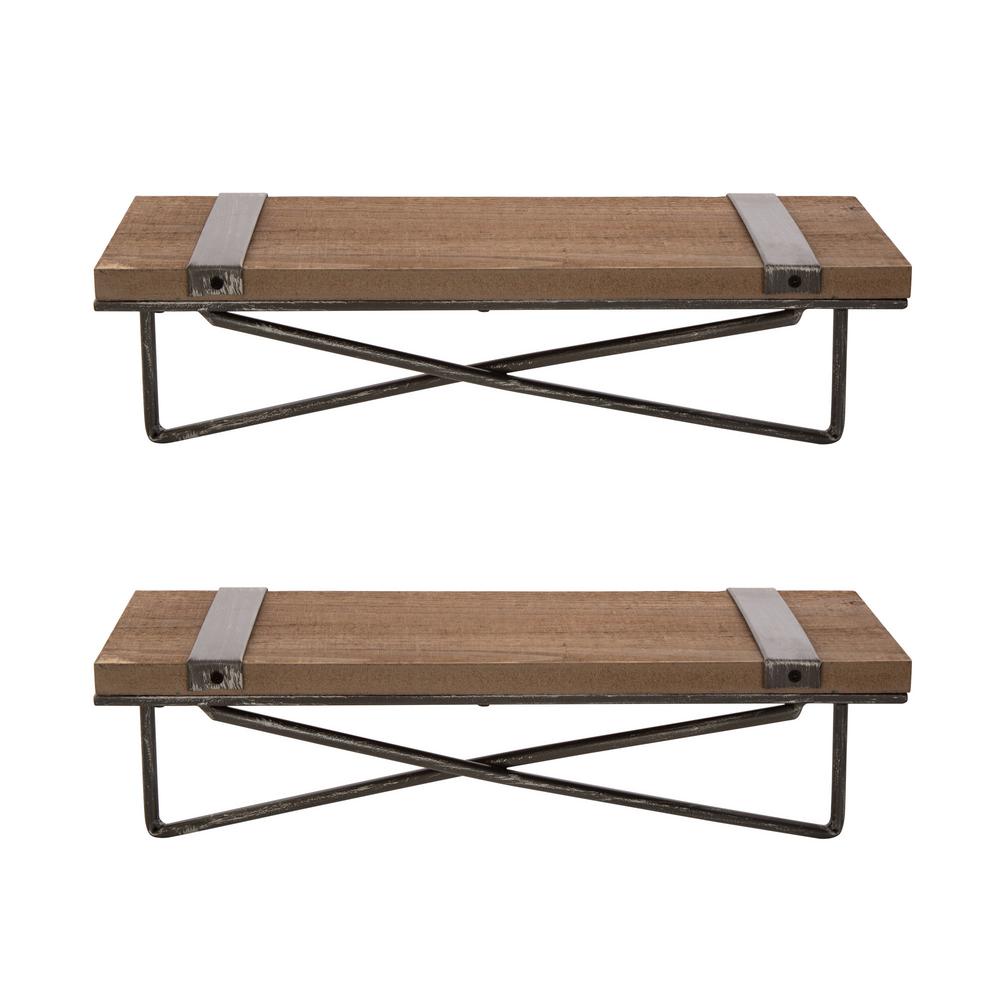 Glitzhome Rustic Farmhouse Metal Wooden Wall Shelf Set Of 2