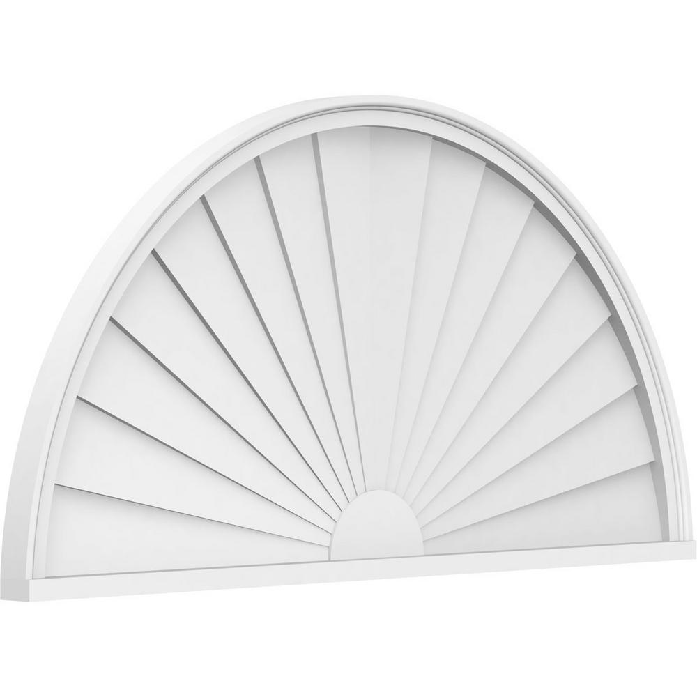 Ekena Millwork 2 in. x 48 in. x 24 in. Half Round Sunburst Architectural Grade PVC Pediment