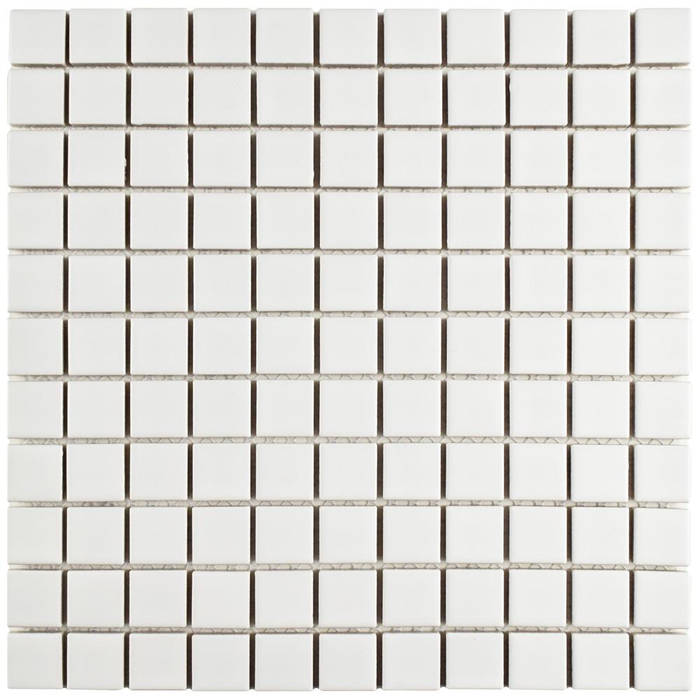 Floor Kitchen Tile Flooring The Home Depot Metro Square Matte White 11 3 4 In X