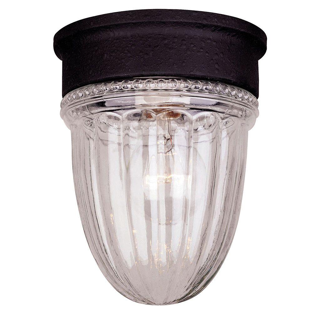 No Additional Accessories Black Outdoor Flush Mount Lights Textured Black 1 Light Outdoor Jelly Jar