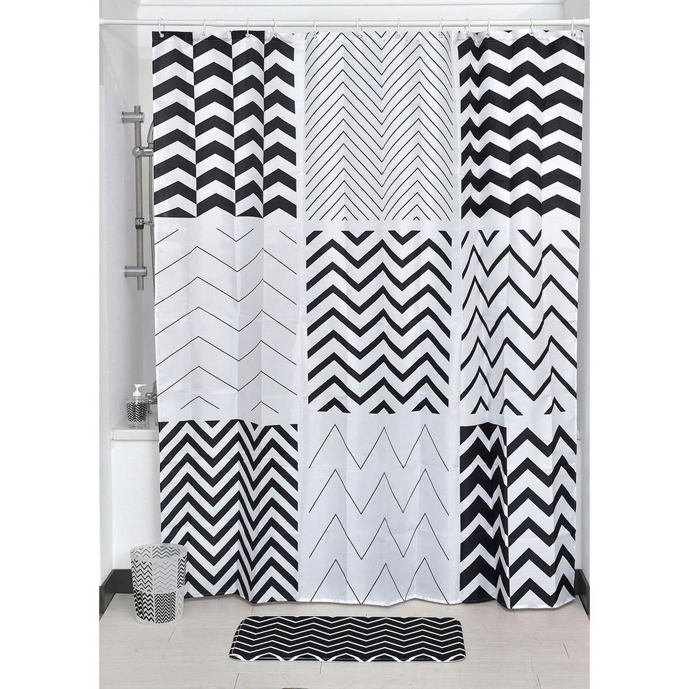71 In W X 79 In H Zigzag Printed Polyester Fabric Shower Curtain