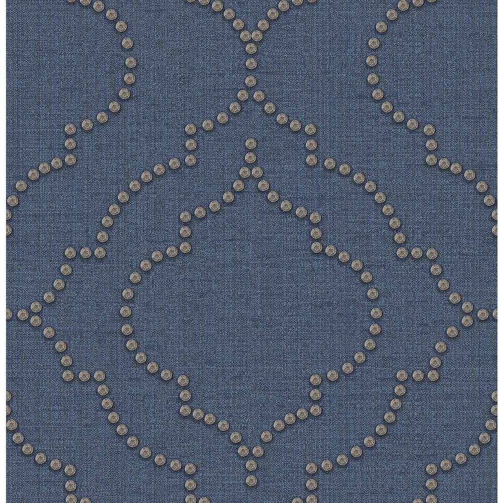 Chesapeake 8 in. x 10 in. Chelsea Blue Quatrefoil Wallpaper Sample3114