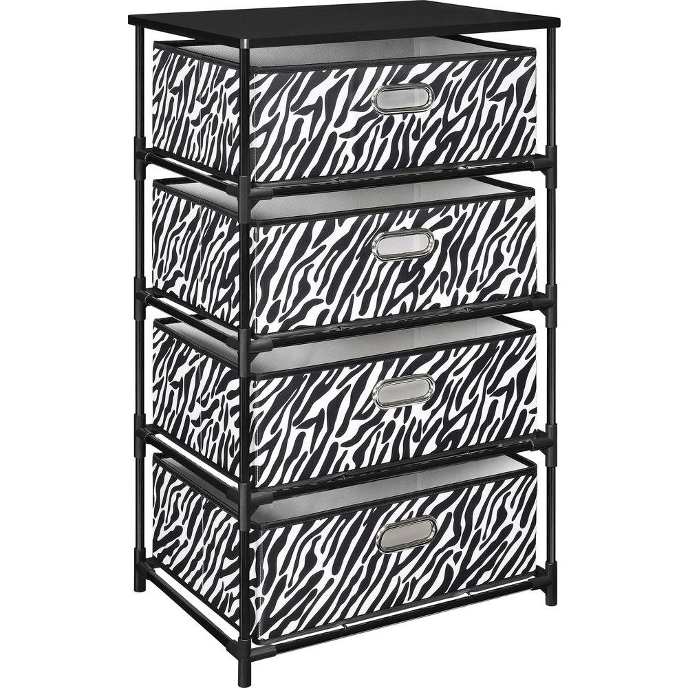 Ameriwood Home Haley Black With Zebra Print 4 Bin Storage End
