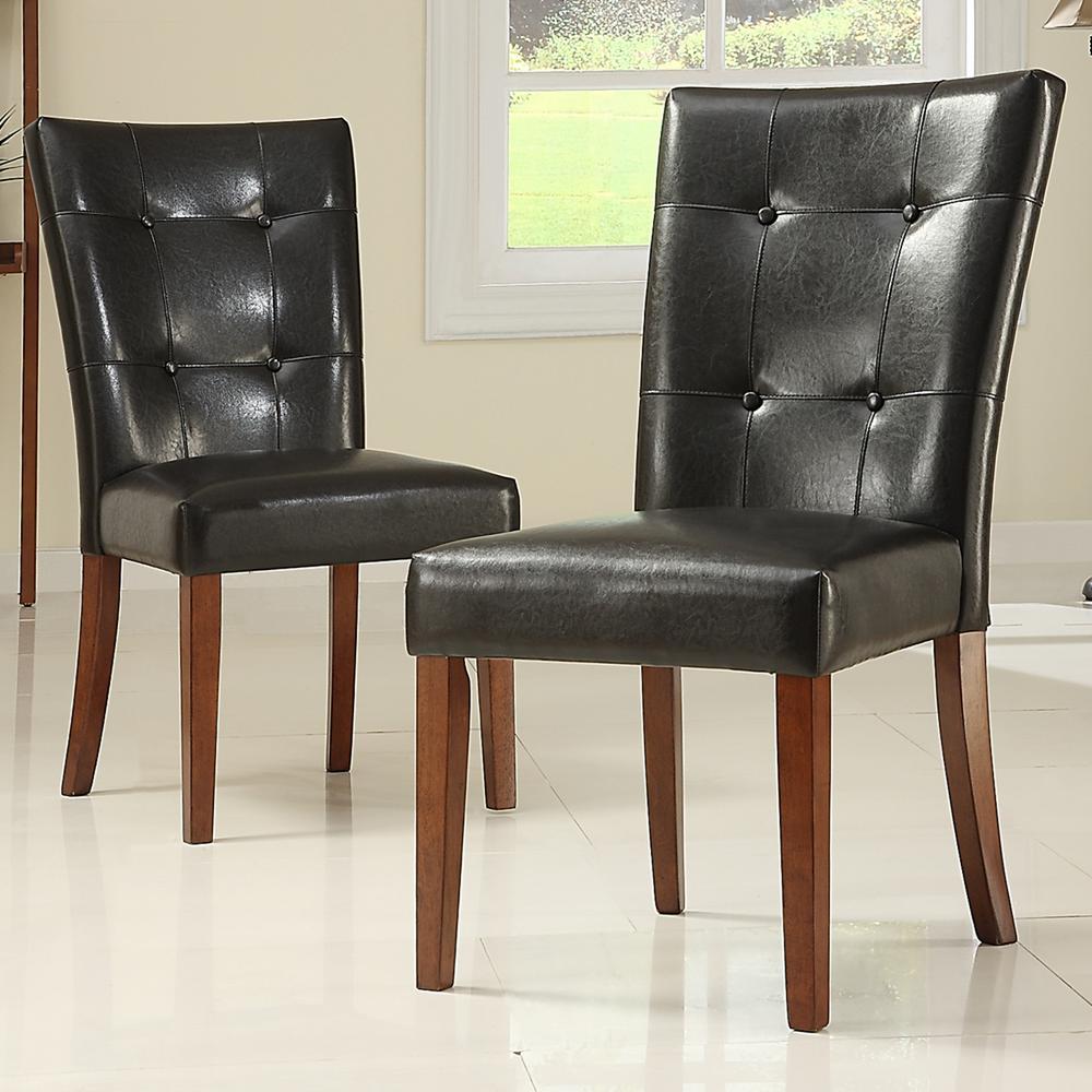Parson Tufted Vinyl Chairs  Set of 2  Dark Chocolate
