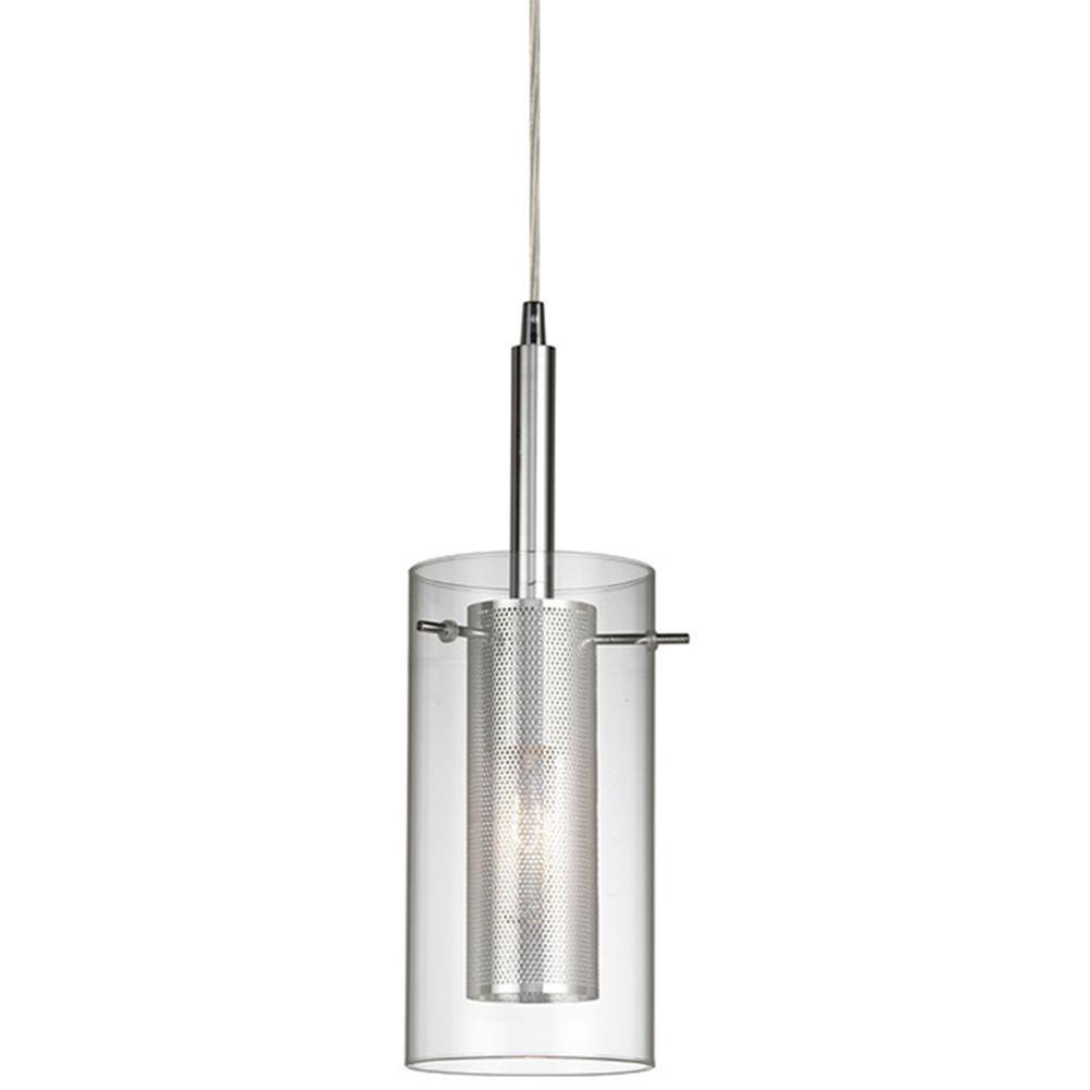 Metal And Glass Pendant Light home decorators collection 1 light chrome pendant with cylinder inner mesh shade and outer clear