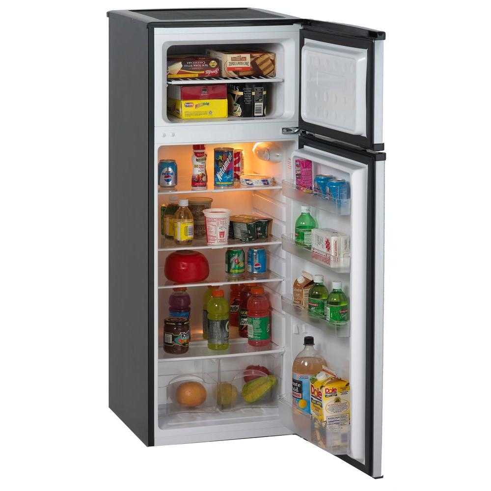 Avanti 7 4 Cu Ft Apartment Size Top Freezer Refrigerator In Black And Platinum Ra7316pst The Home Depot