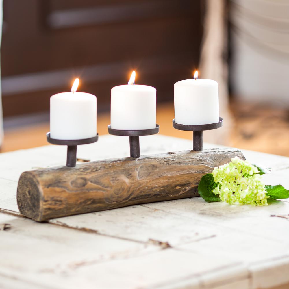 DANYA B Cabin Triple Candle Holder on Log-DS756 - The Home ...