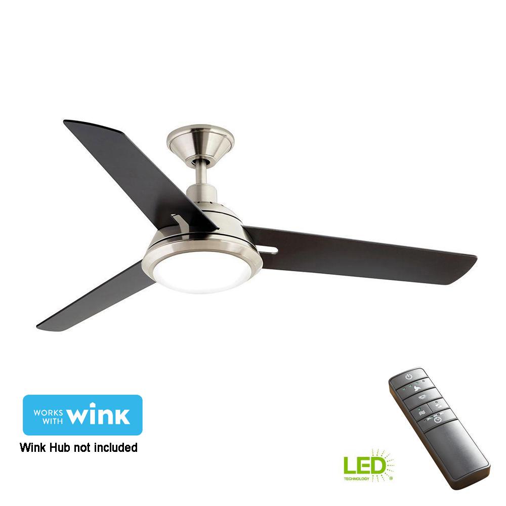 Home Decorators Collection Gardinier 52 In Led Indoor Brushed Nickel Wink Enabled Smart Ceiling Fan With Integrated Light Kit With Remote Control