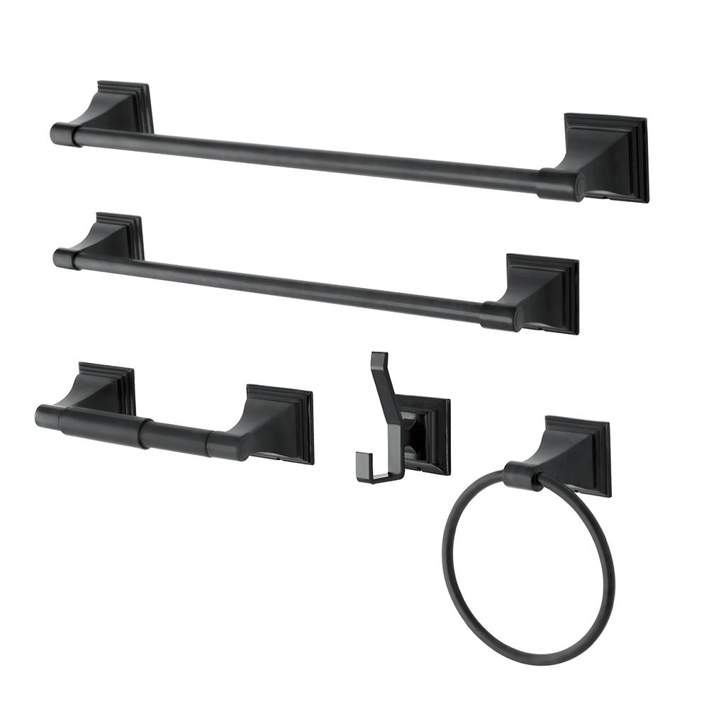 Kingston Br Bathroom Hardware Bath Accessories The Home Depot Monarch 5 Piece Bathroom Accessory Set In Black