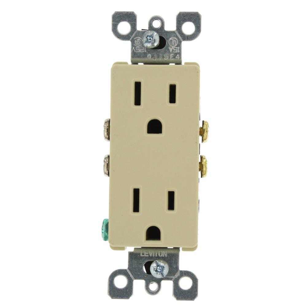 Leviton Decora 15 Amp Residential Grade Grounding Duplex Outlet, Ivory-5325-I - The Home Depot
