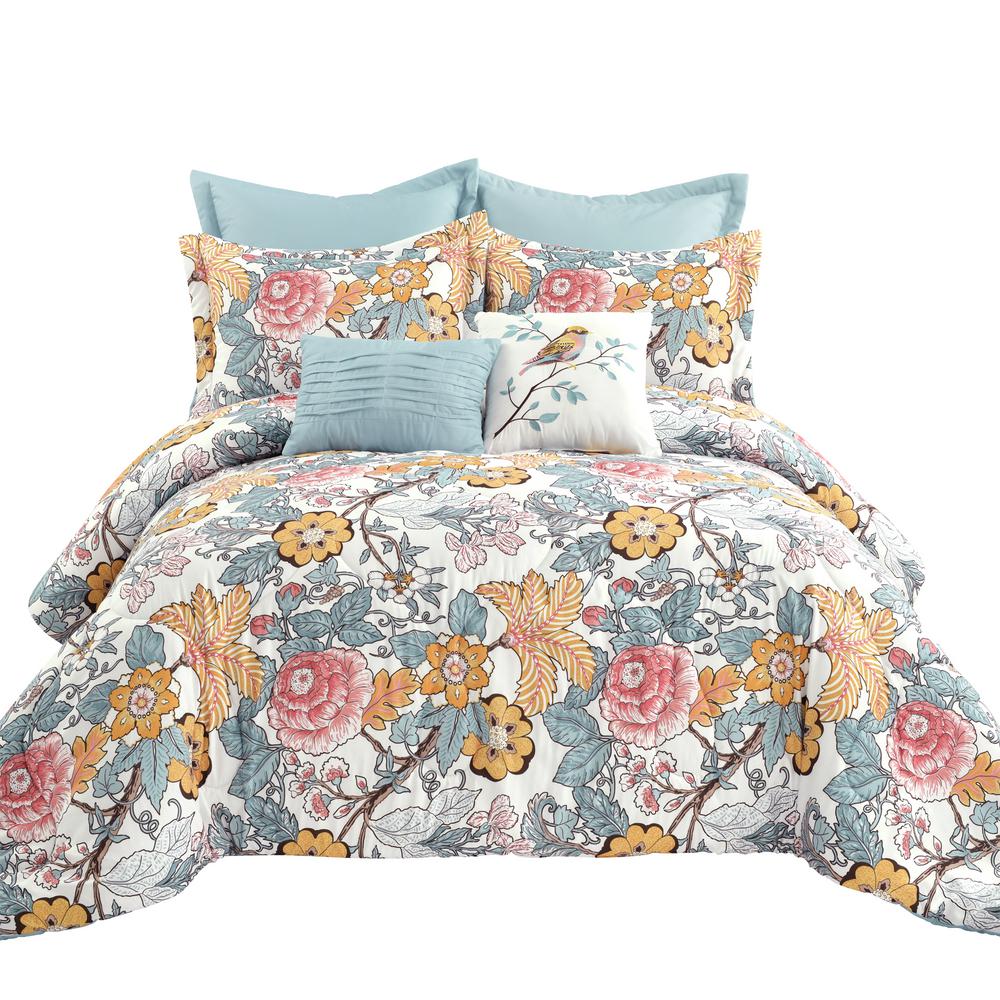 Laura Ashley Ailyn 7-Piece Red Floral Cotton King Comforter Bonus Set ...