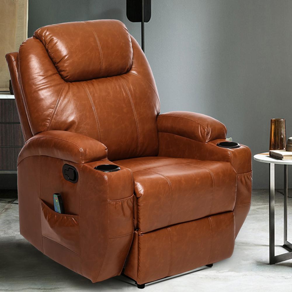 Boyel Living Brown Massage Recliner Chair 360 Swivel And Heated Recliner Bonded Leather Sofa Chair With 8 Vibration Motors Hxyj6005br The Home Depot