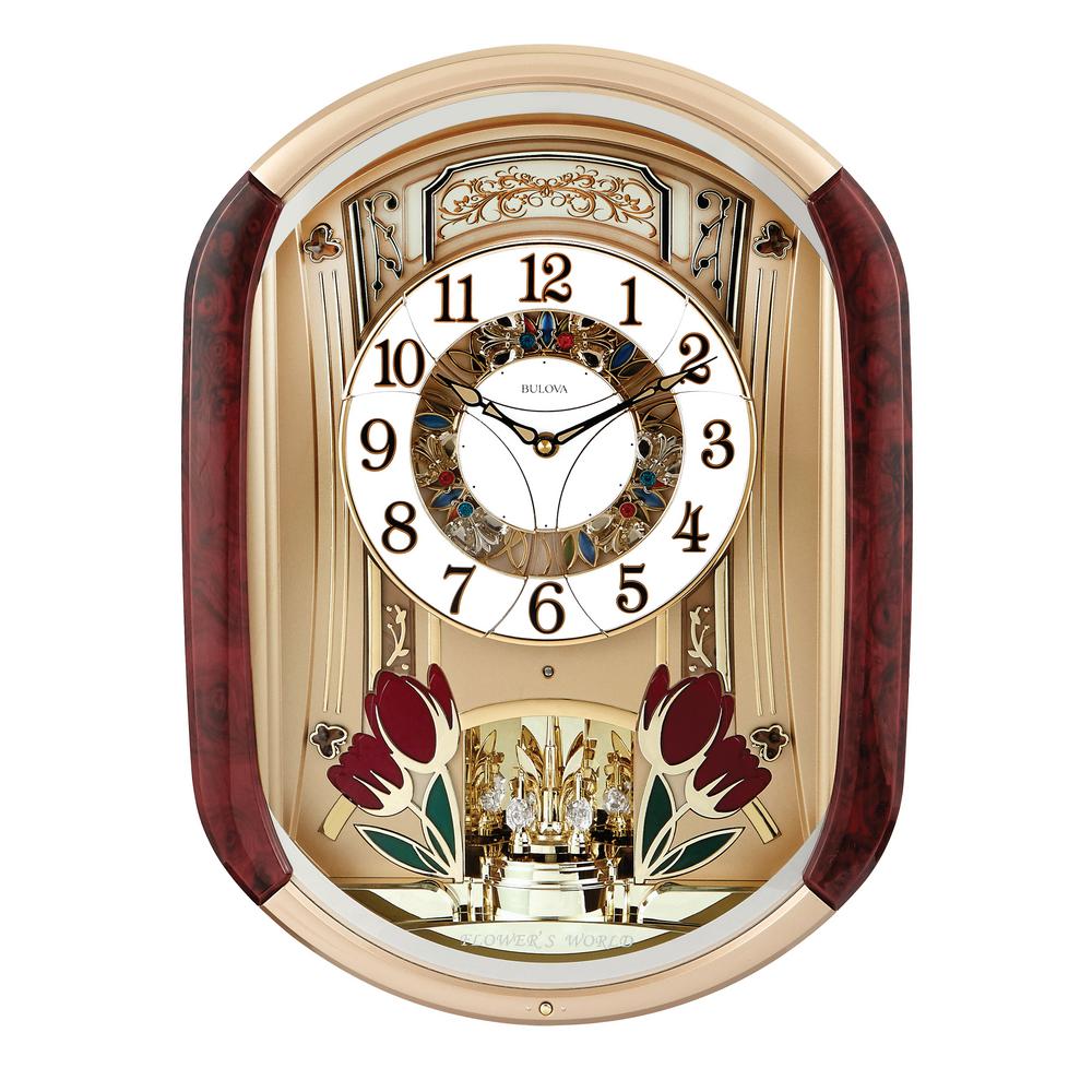 Bulova Musical Olde World 20 in. x 14.5 in. Wall Clock with 18 Song