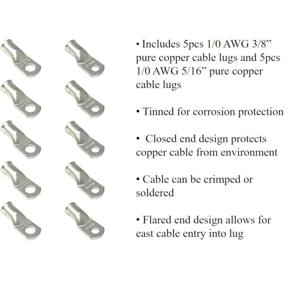 Black 3ft Long 4 AWG Marine Battery Cable with 1//4 and 5//16 Stud Copper Tinned Lugs