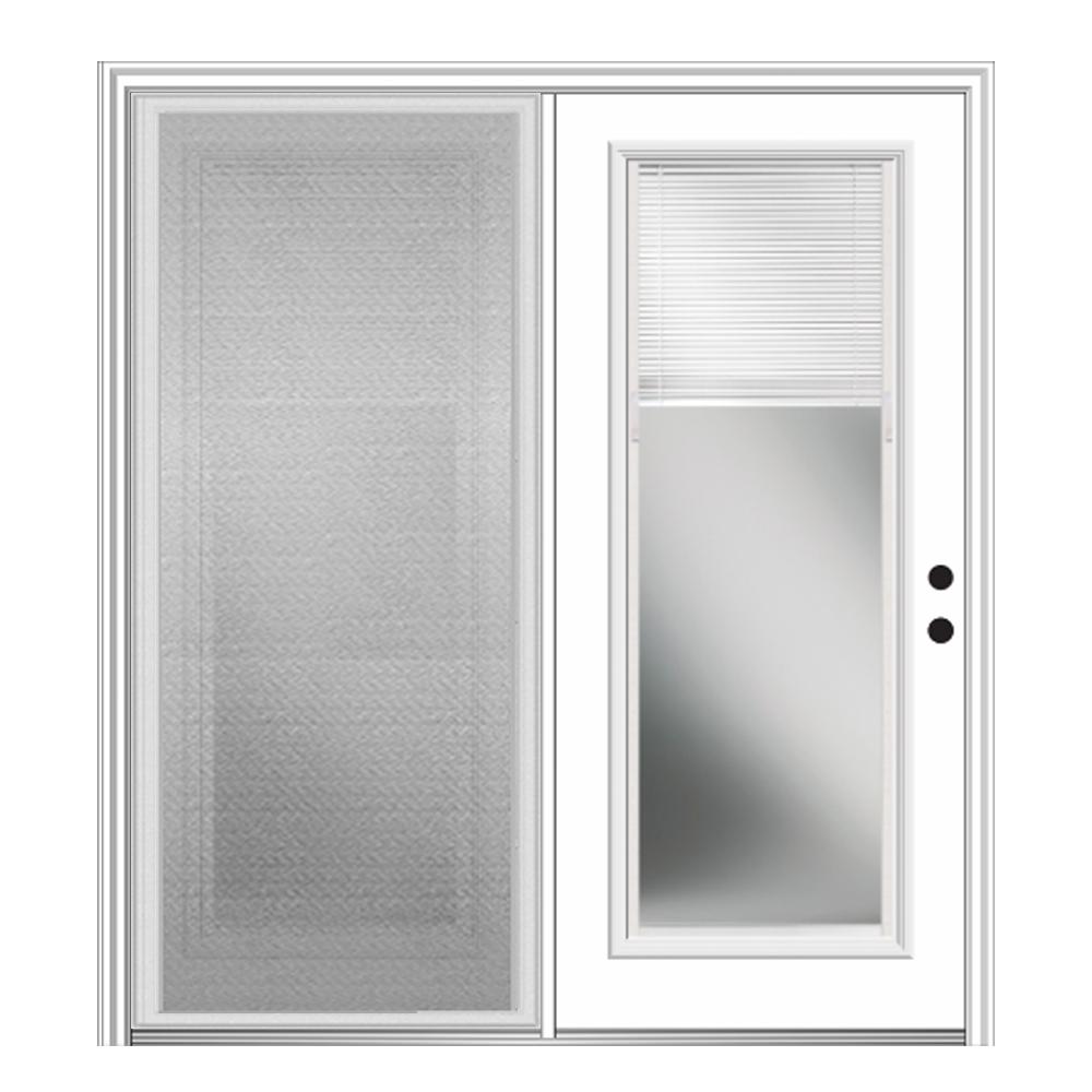 Mmi Door 72 In X 80 Primed Fiberglass Prehung Left Hand Internal Blinds Clear Glass Full Lite Hinged Patio With Screen