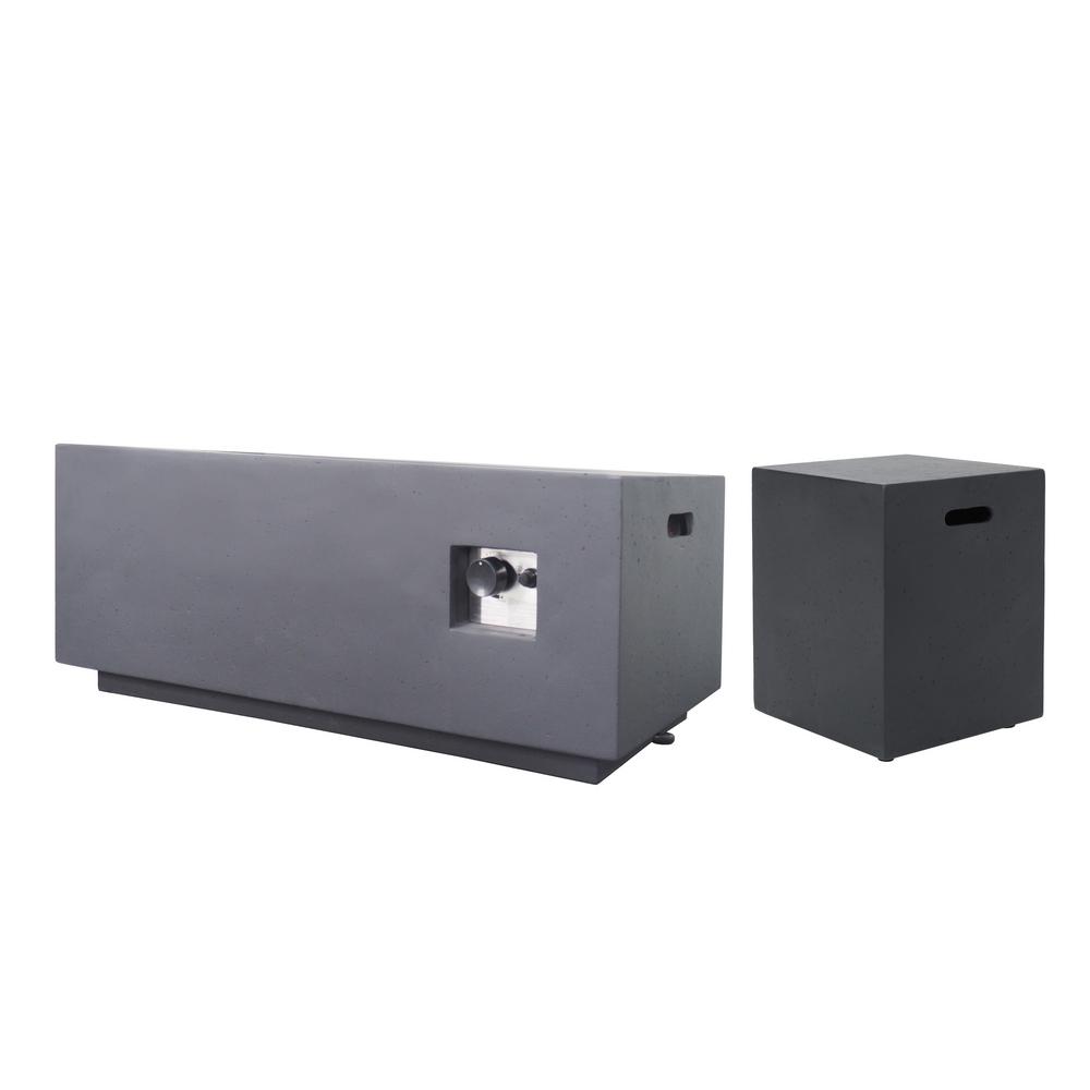 Noble House Zachary 40 In X 15 Rectangular Concrete Propane Zachary 40 In X 15 Rectangular Concrete Propane Fire Pit Dark Gray With Tank Holder