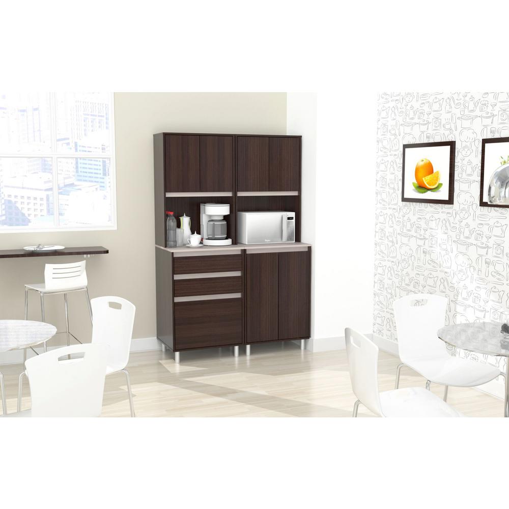 Espresso and Amber Grey Inval AMBROSSIA Breakroom 4-Door Cabinet with Open Space