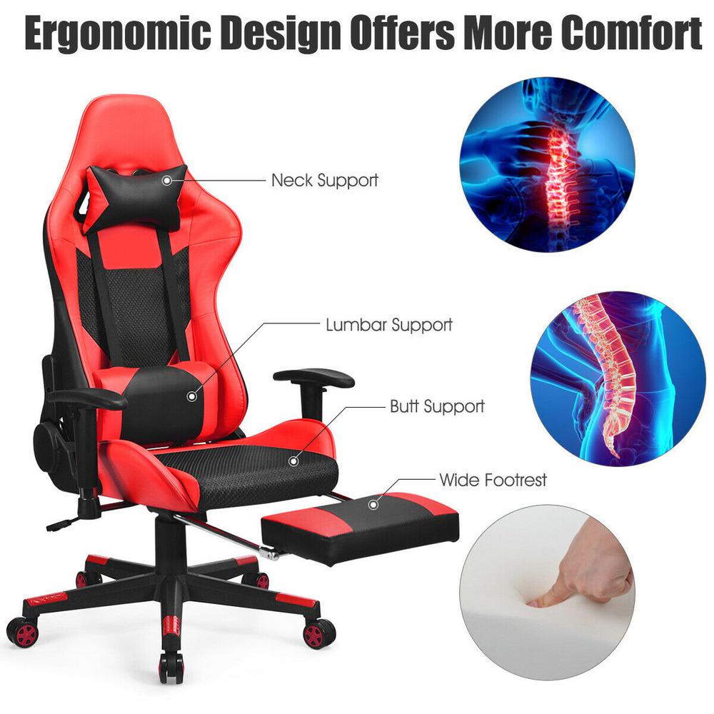 Costway Red Massage Gaming Chair Upholstery Reclining Racing