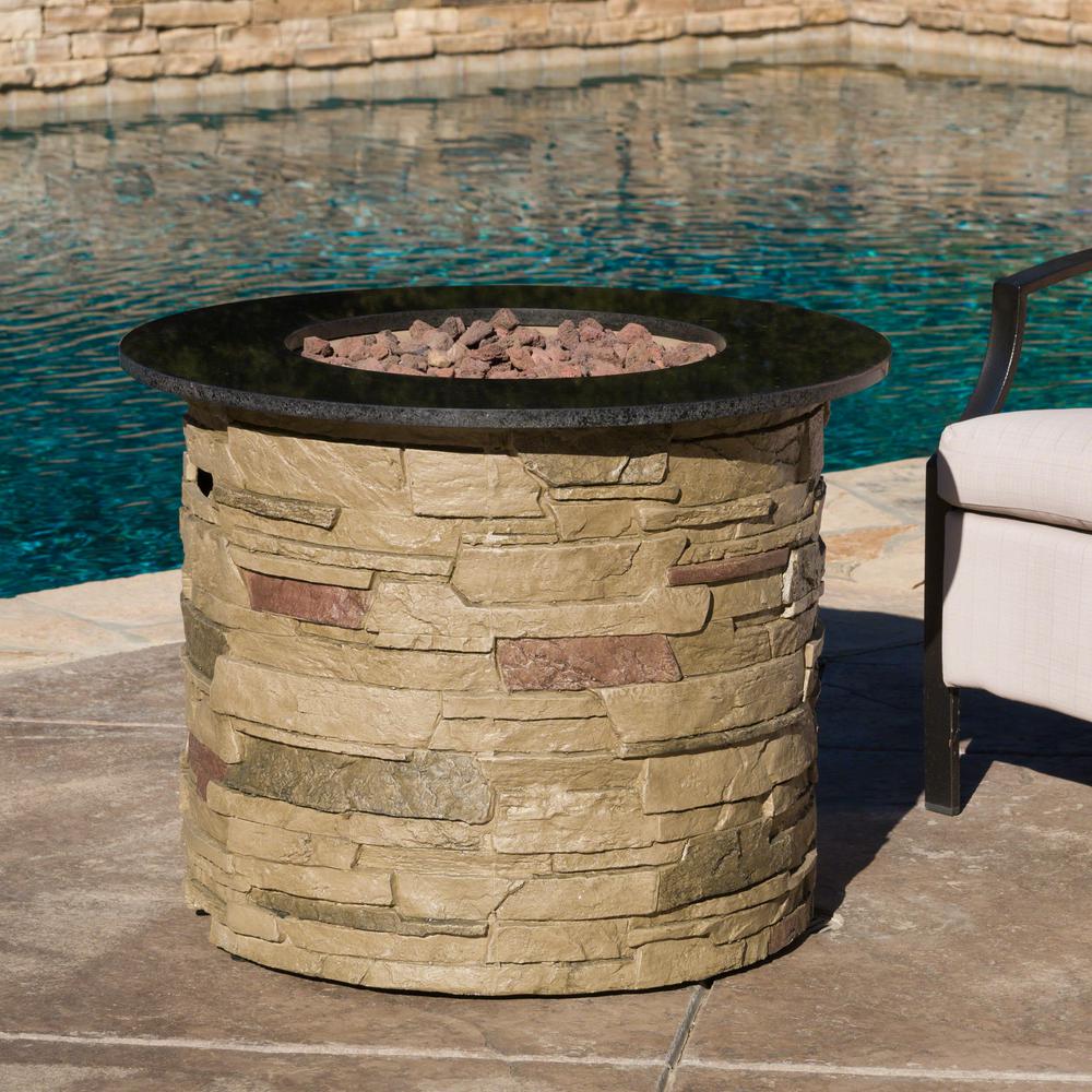 Noble House Hoonah 32 In X 24 00 In Round Stone Gas Fire Pit