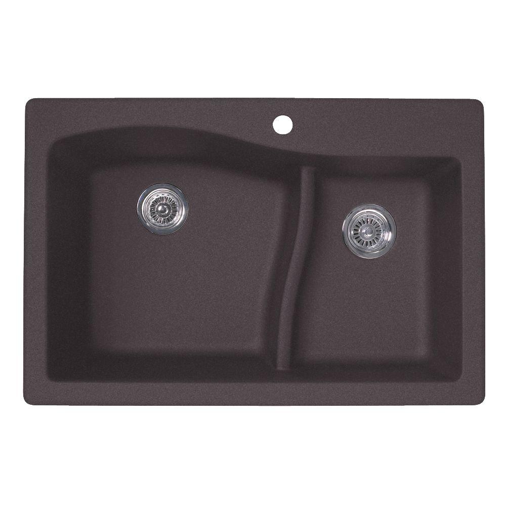 Swan Drop In Undermount Granite 33 In 1 Hole 60 40 Double Bowl Kitchen Sink In Nero