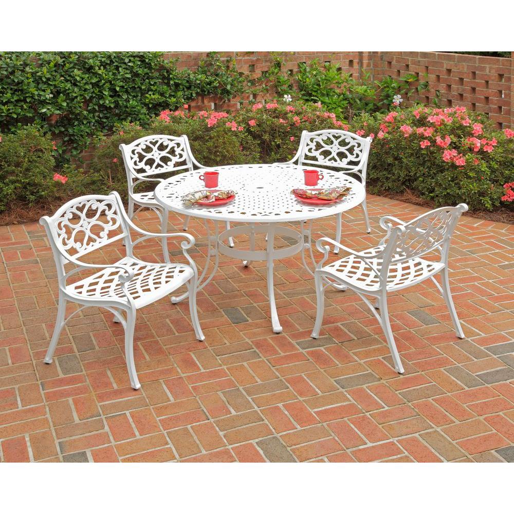 Homestyles Biscayne 48 In White 5 Piece Round Patio Dining Set 5552 328 The Home Depot