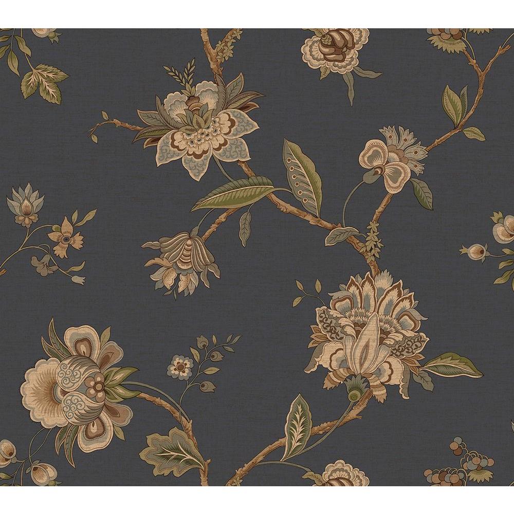 Chesapeake Monaco Blue Jacobean Trail Wallpaper-MAN33064 - The Home Depot